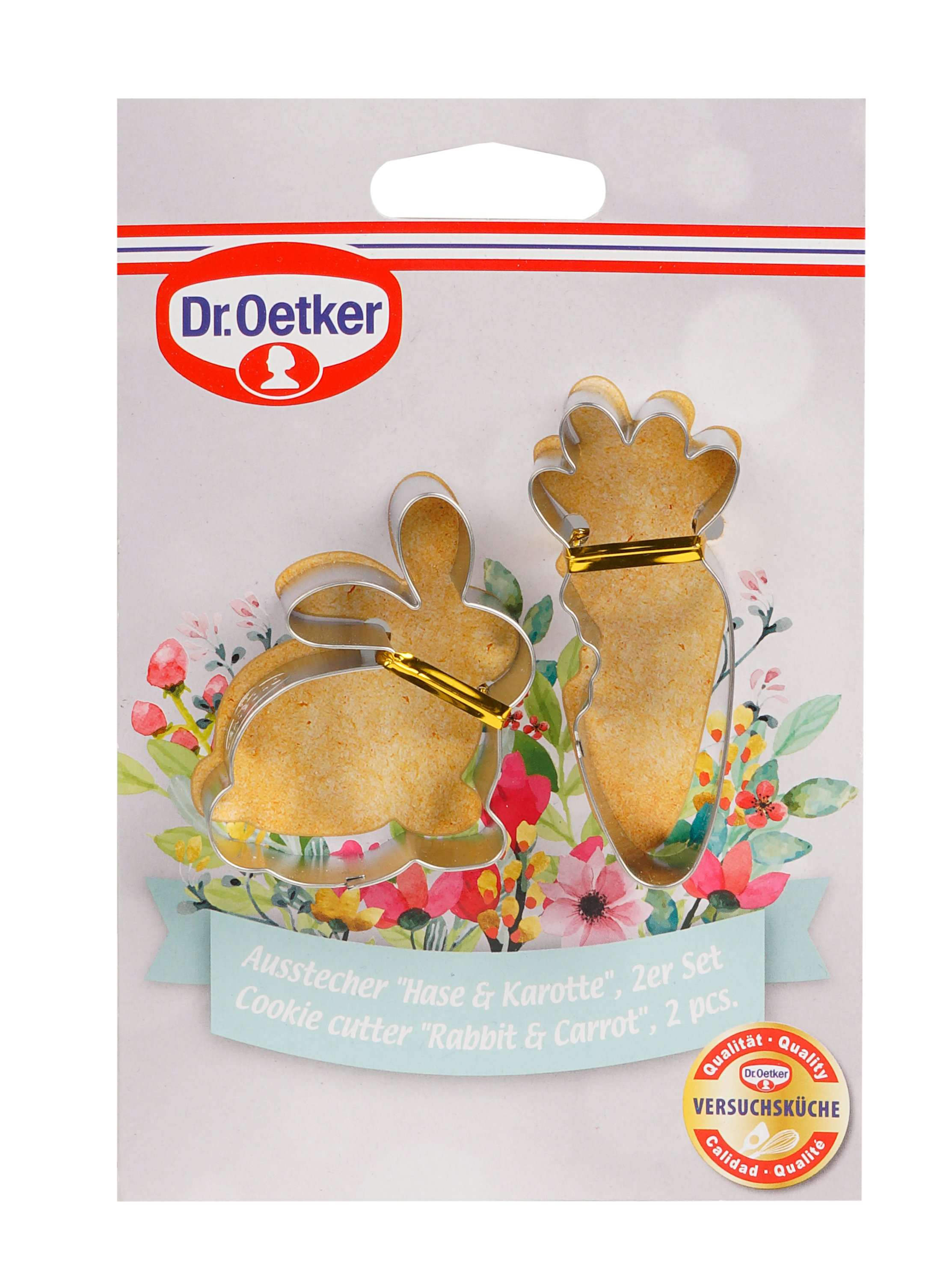Ausstechformen in Form eines Hasen und einer Karotte, in einer Verpackung.