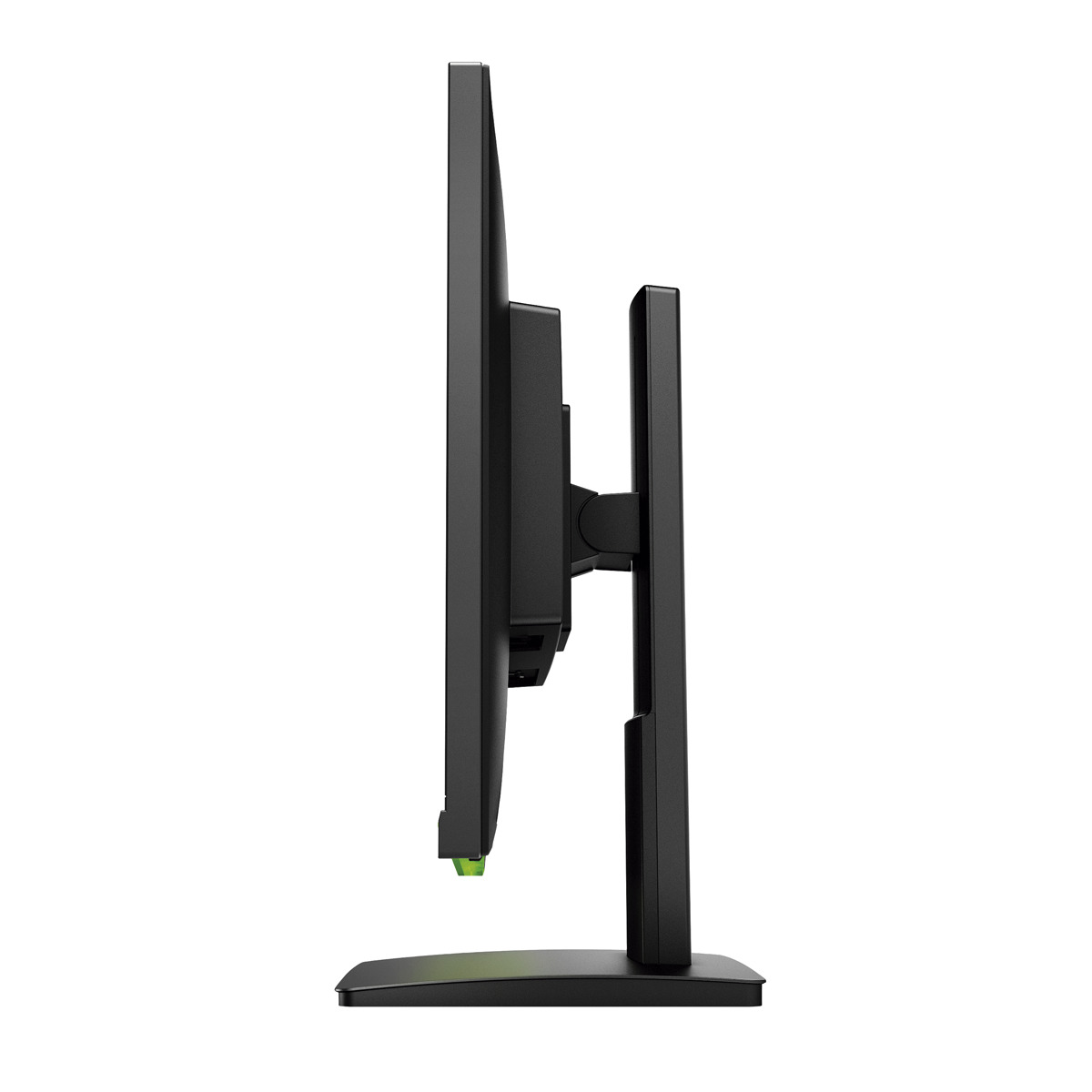 Un monitor de computadora negro desde un lado con un acento verde.