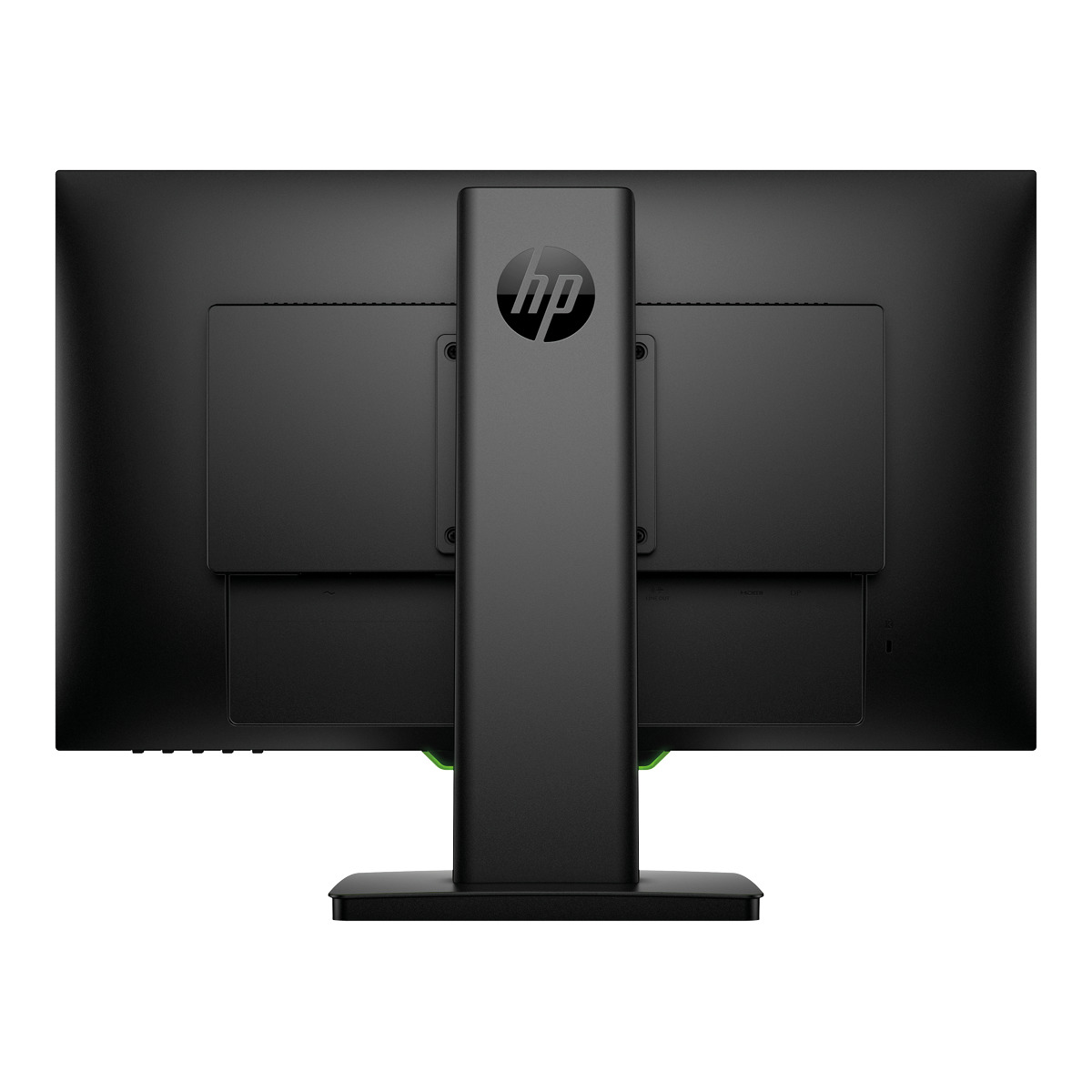 Parte trasera de un monitor de ordenador negro con el logotipo de HP.
