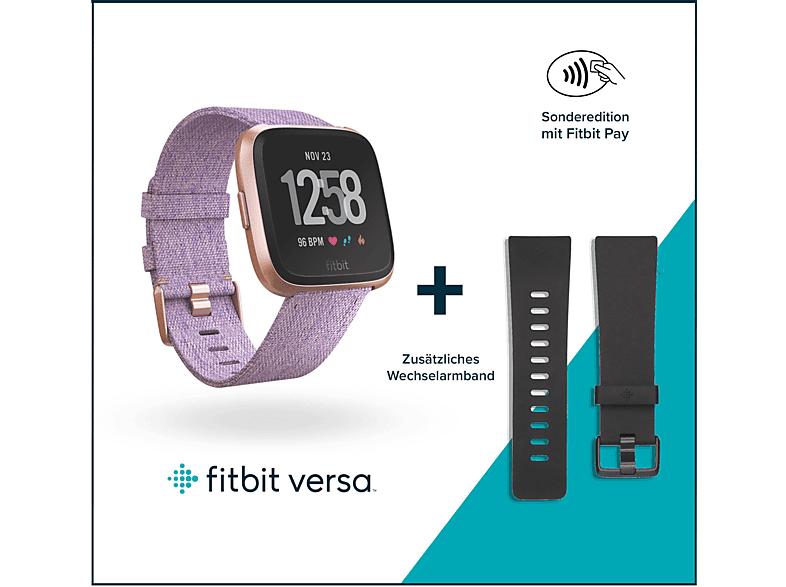 FITBIT Versa SE Smartwatch Aluminium Gewebearmband, S-L, Lavender Woven