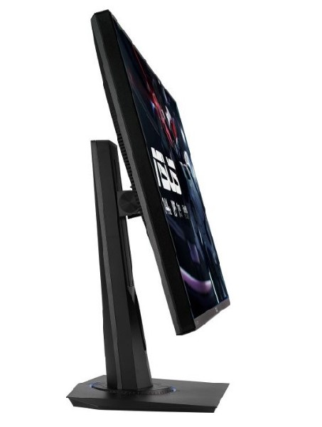 Un monitor de computadora negro de lado, mostrando una imagen en la pantalla.