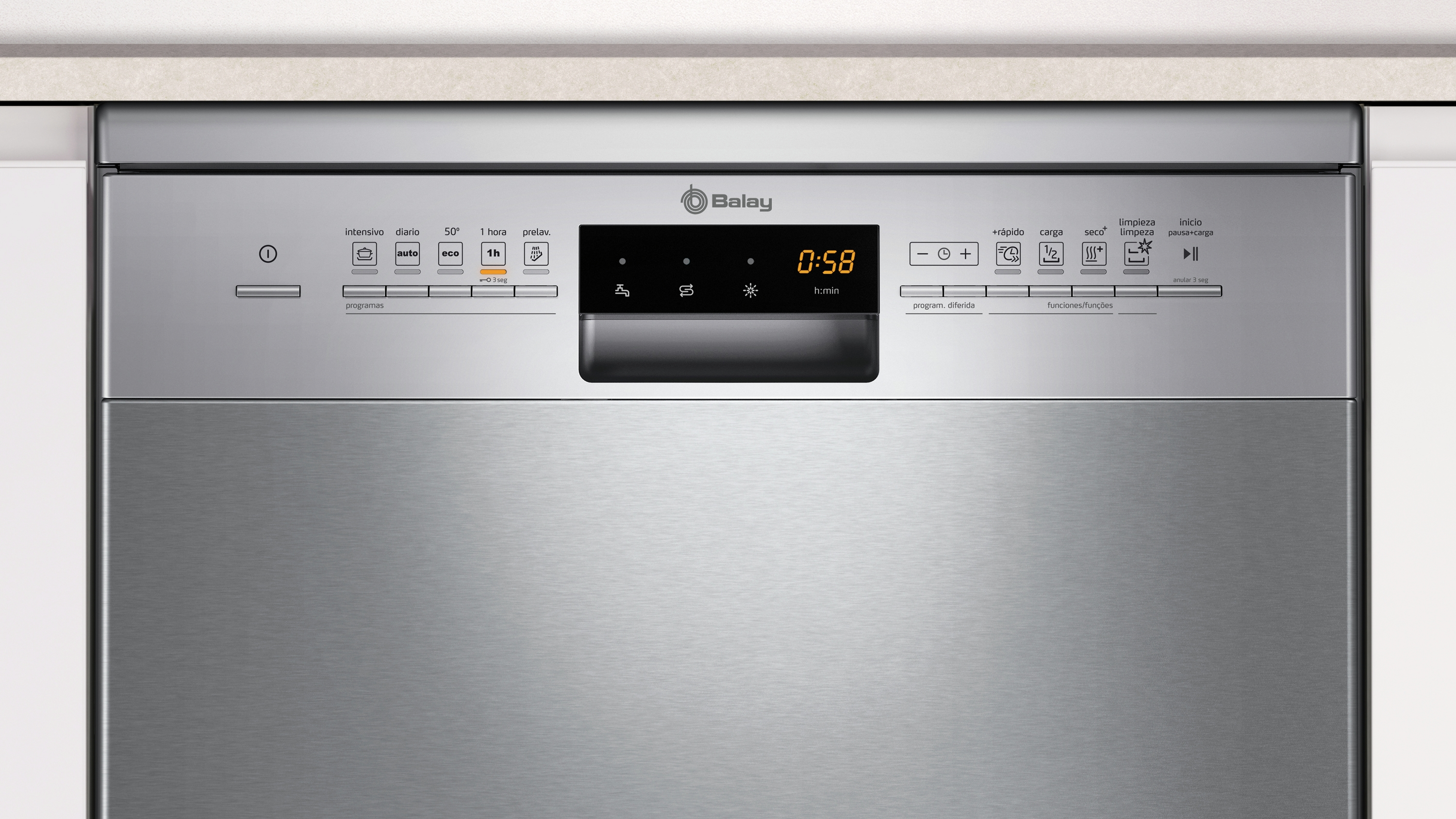 Lavavajillas - Balay 3VS707IA, 2400 W, 50; 60 Hz, A++, Acero inoxidable cromo pintado