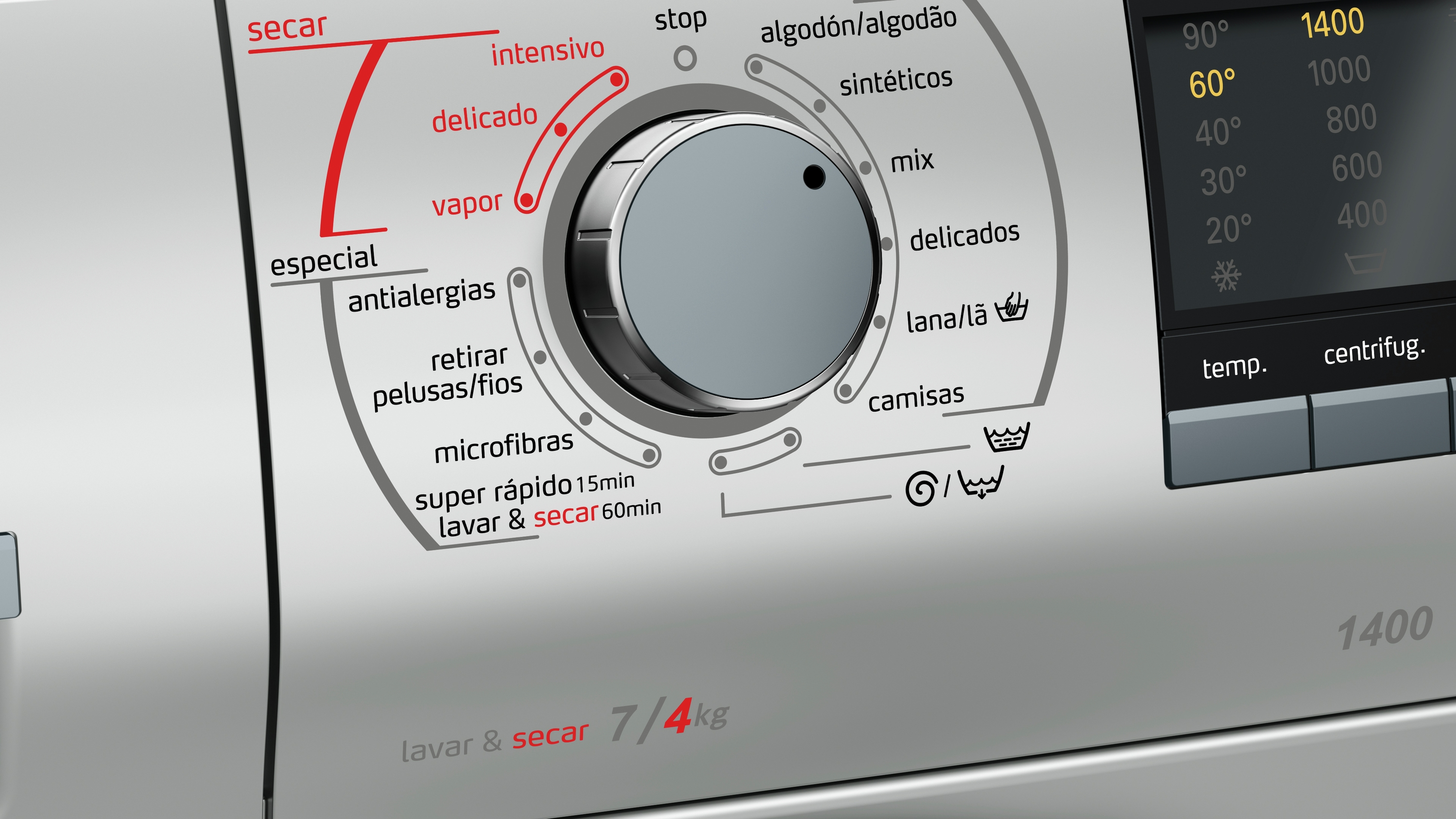 Lavadora secadora - Balay 3TW976XA, 7 Kg / 4 Kg, 1400 rpm, 74 dB, A, Inox