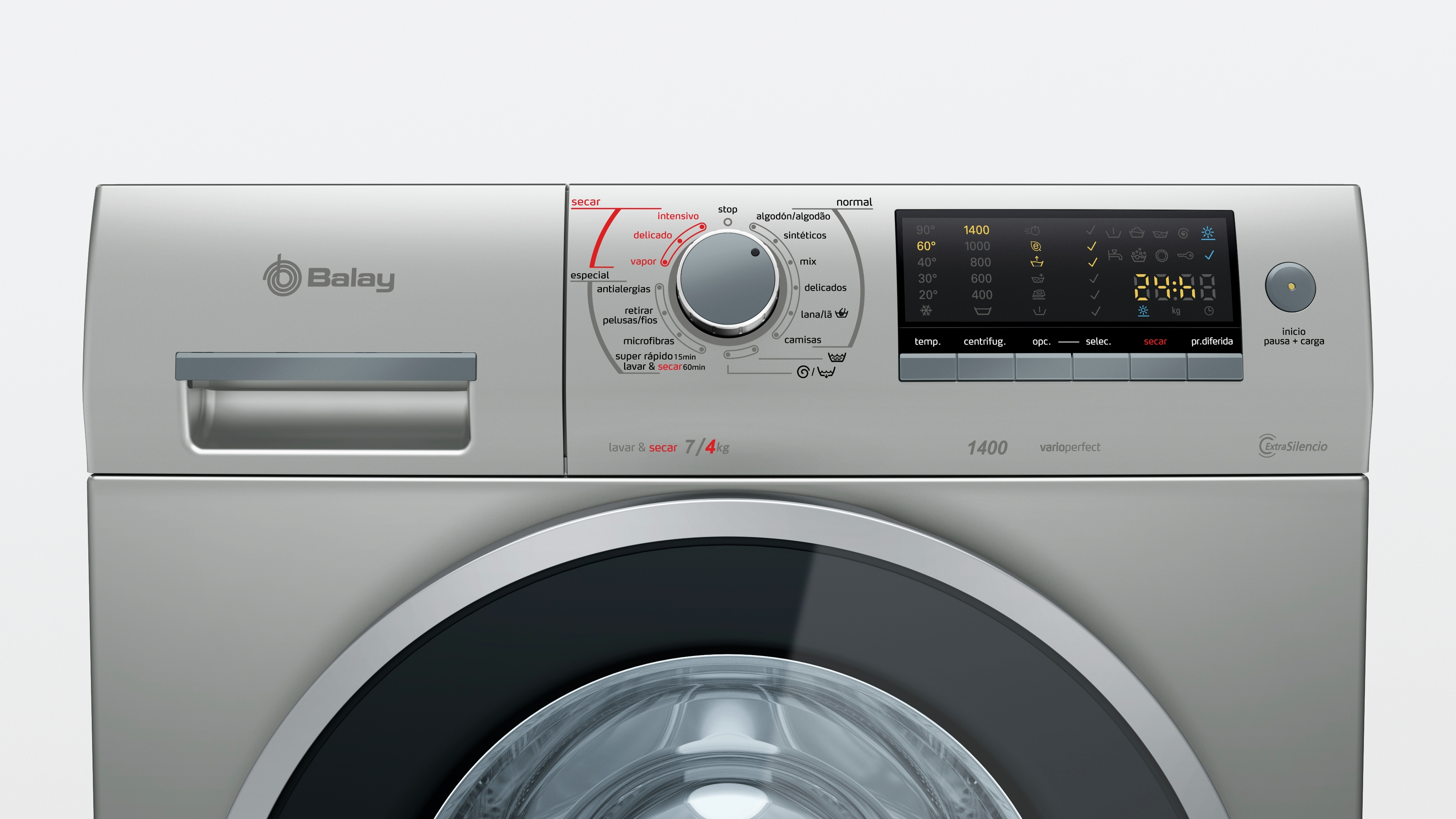 Lavadora secadora - Balay 3TW976XA, 7 Kg / 4 Kg, 1400 rpm, 74 dB, A, Inox