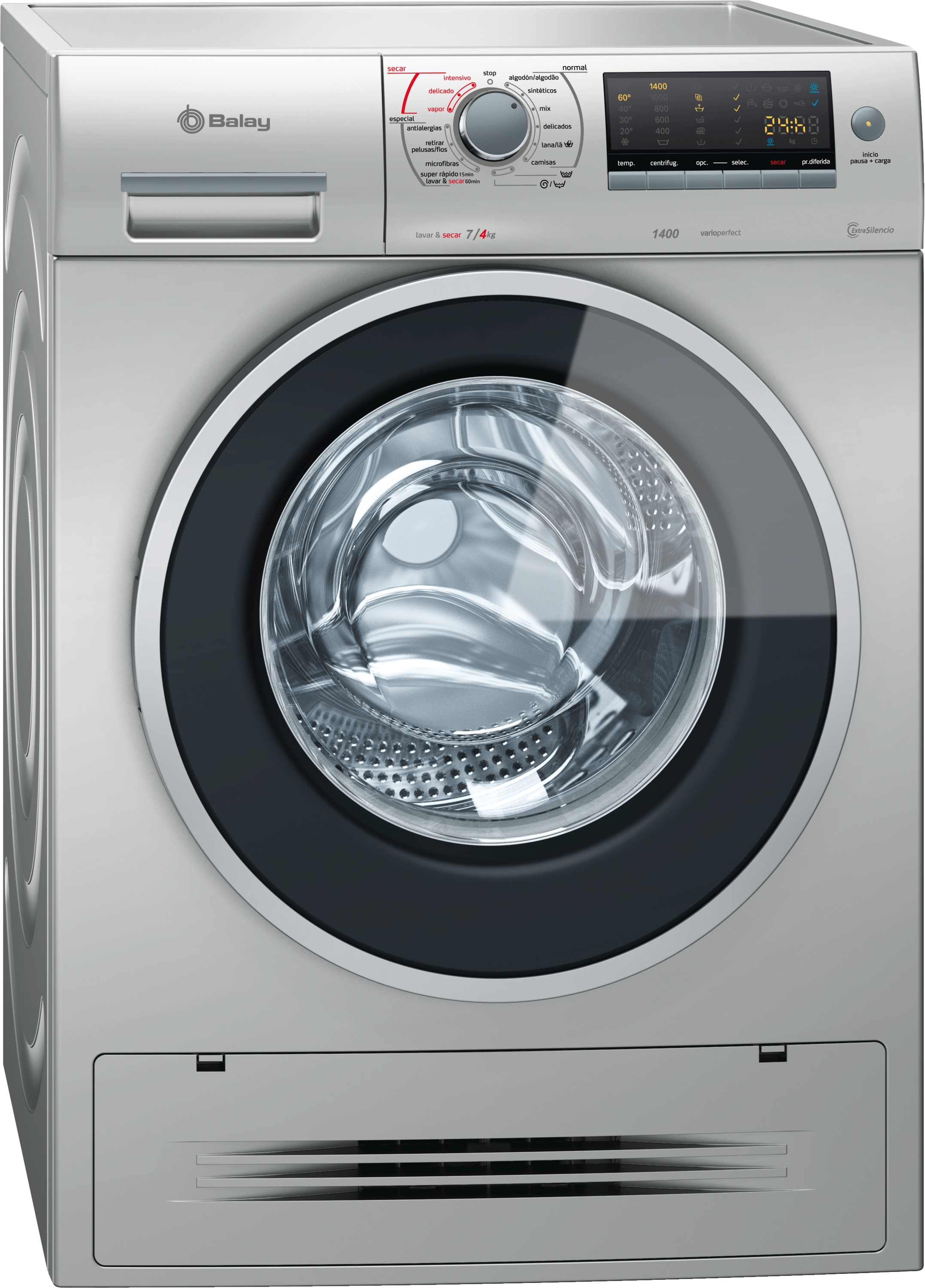 Lavadora secadora - Balay 3TW976XA, 7 Kg / 4 Kg, 1400 rpm, 74 dB, A, Inox