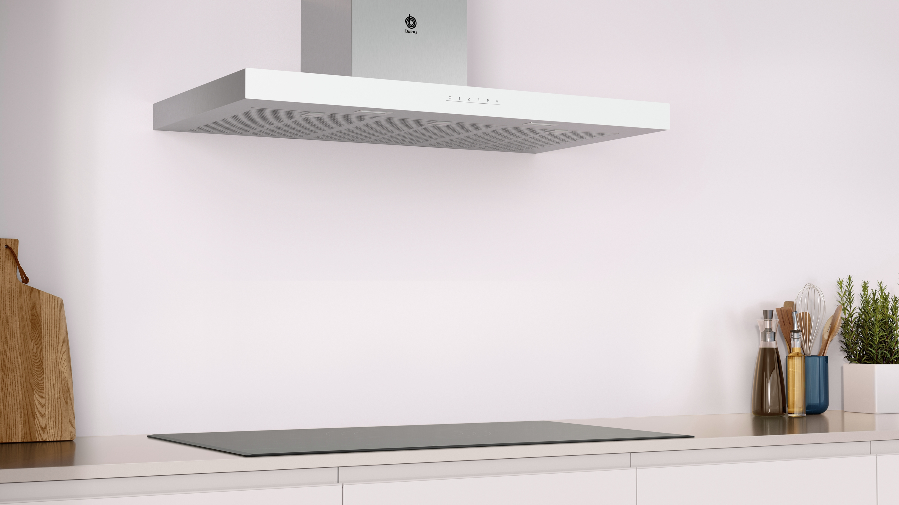 Campana decorativa - Balay 3BC097GBC, Decorativa, 710 m³/h, 65 dB, 90 cm, Blanco