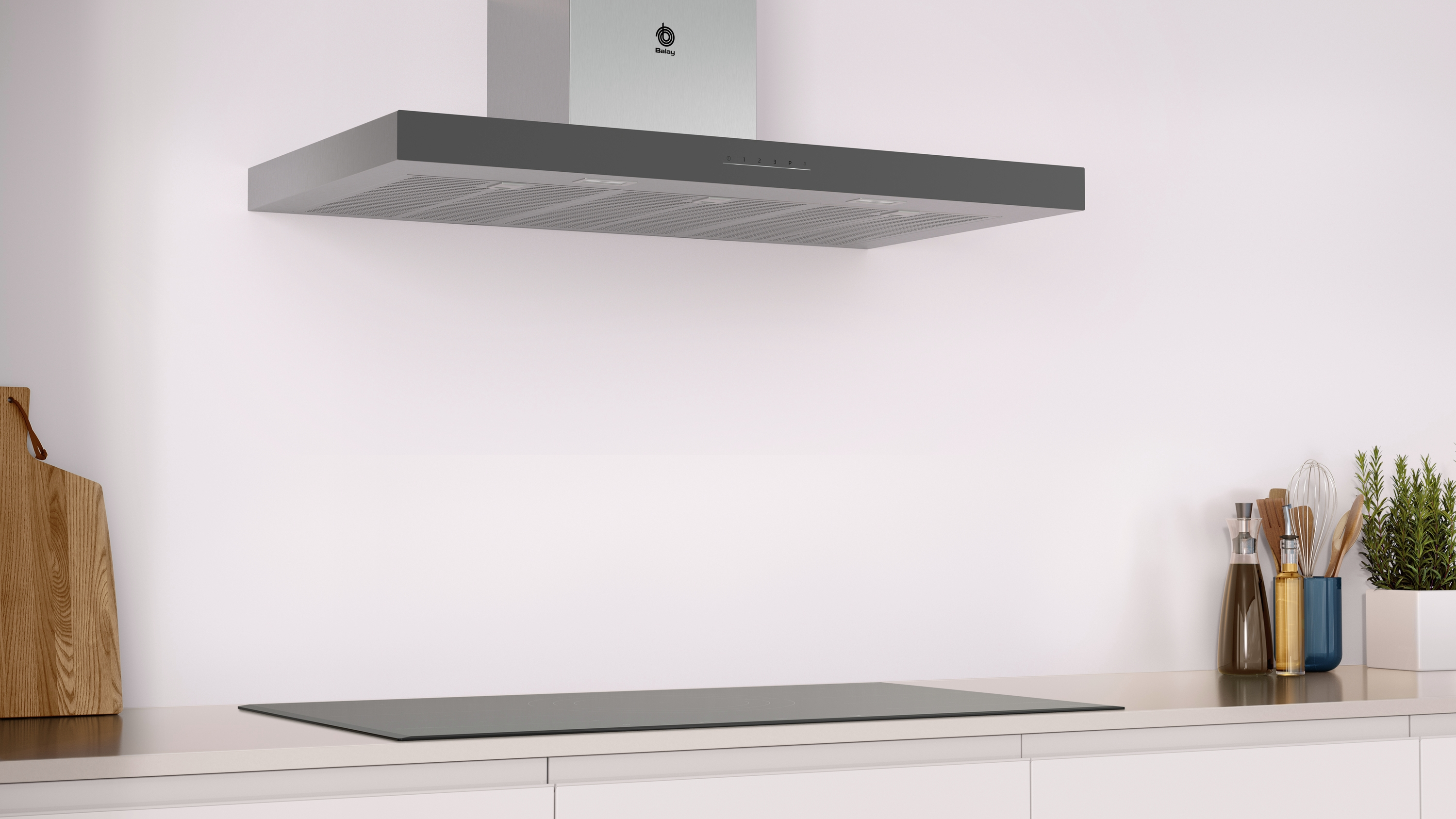 Campana decorativa - Balay 3BC097GGC, Decorativa, 710 m³/h, 65 dB, 90 cm, B, Inox