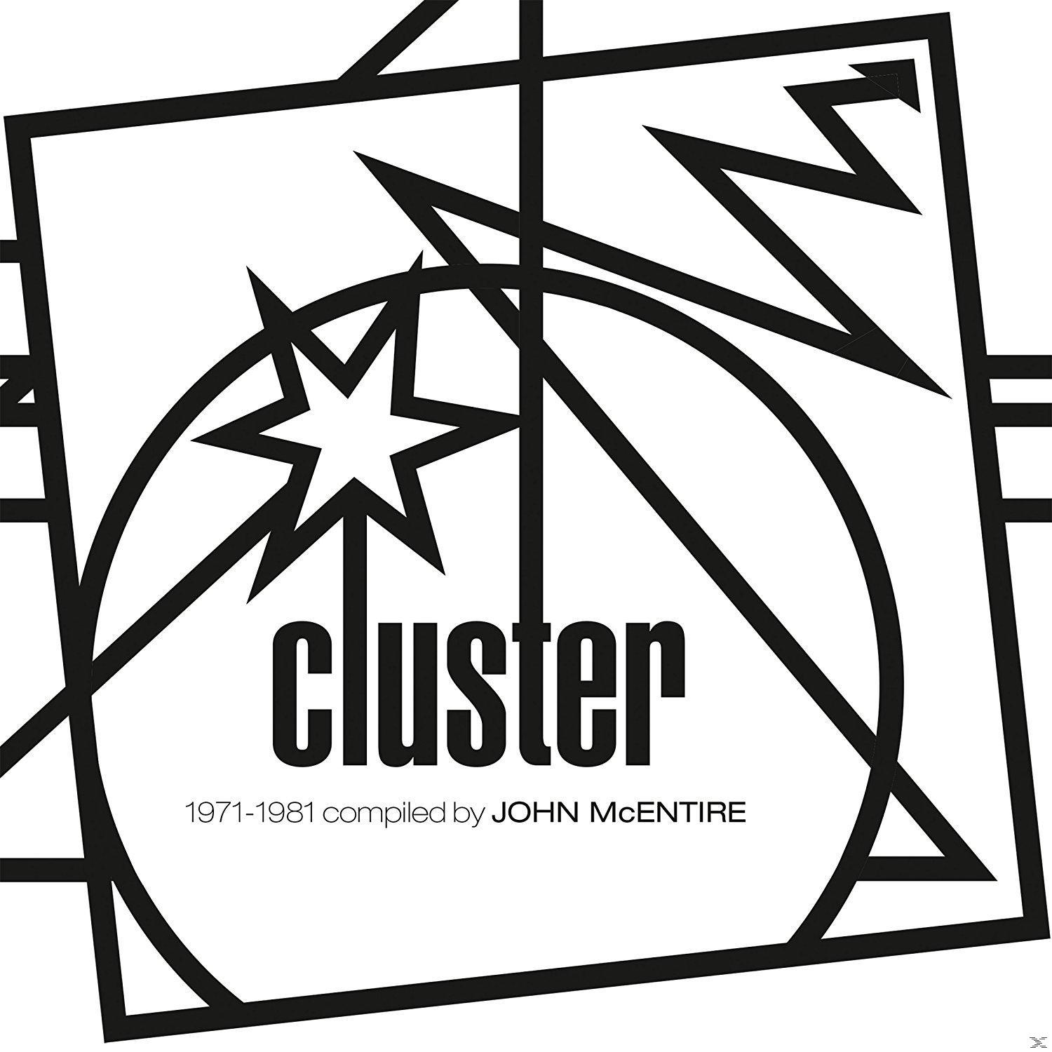 Albumcover, schwarz-weiß, mit dem Wort 'cluster' in fetter Schrift.