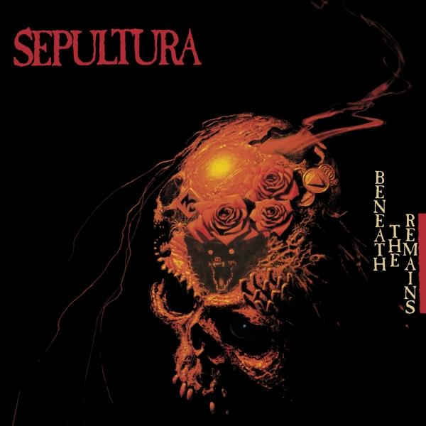 Albumcover von Sepultura. Ein Schädel mit Rosen und einem brennenden Bild. Schwarzer Hintergrund mit dem Namen der Band.