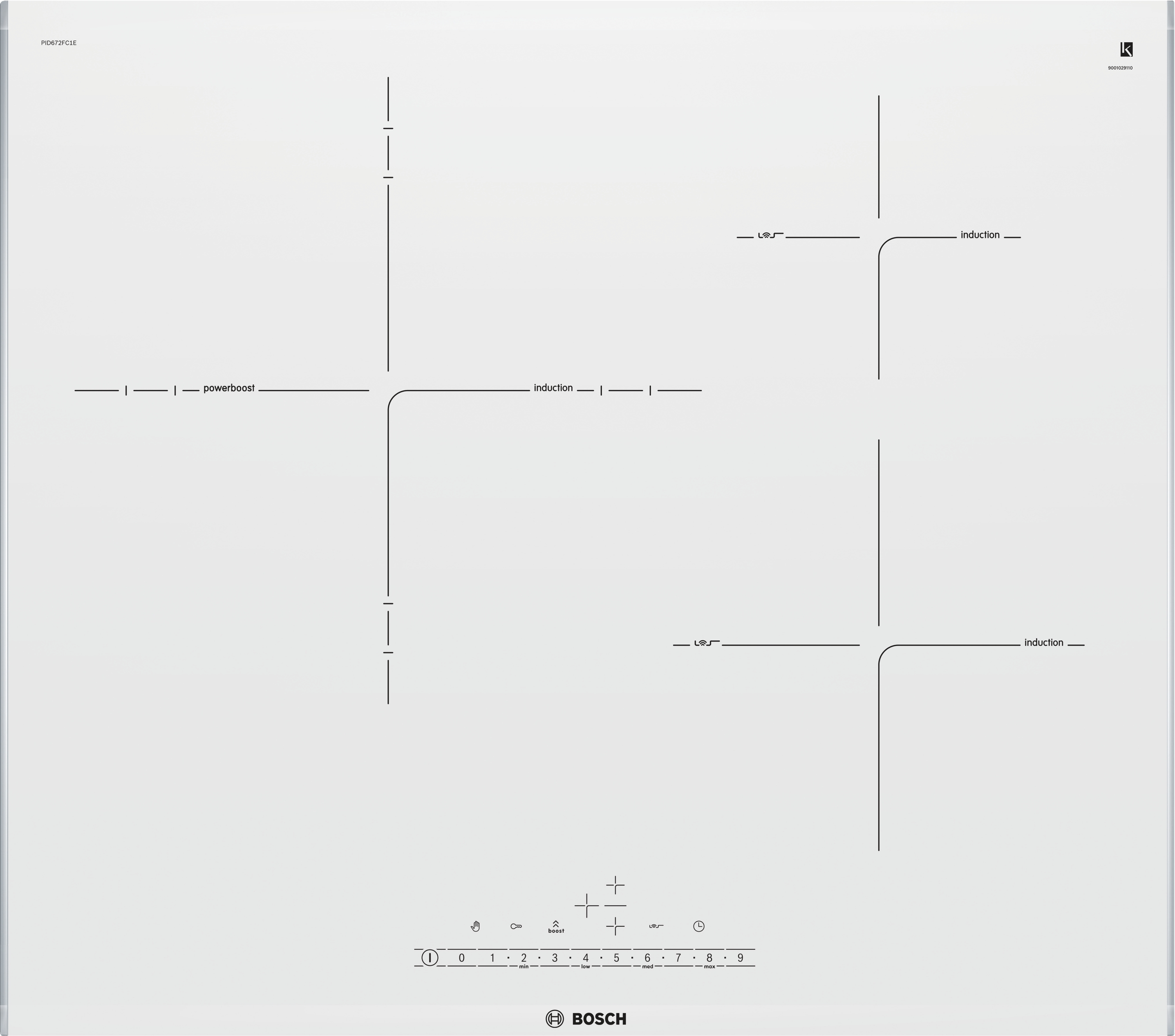 Bosch Pid672fc1e Blanco 3 fuegos placa de 60cm zonas 32cm control directselect biselada encimera 32 induccion coccion marco perfil serie 6 60 17 niveles 3f