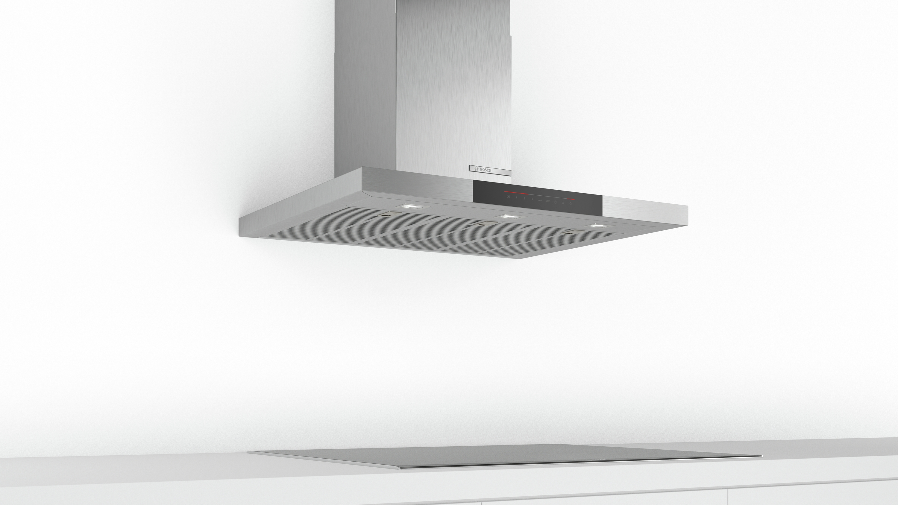 Campana decorativa - Bosch DWB97JP50, Decorativa, 427 m³/h, 145 W, 5 velocidades, 55 dB, Clase A, Inox