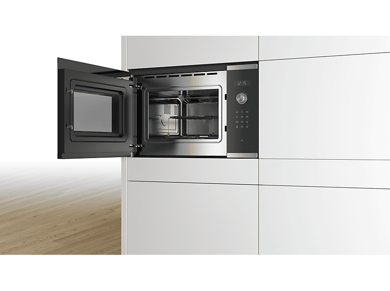 Microondas integrable Bosch BEL554MS0, 25 litros, 900W, Grill 1200W, 5 niveles, display LED, 59 x 38 cm, negro e inox