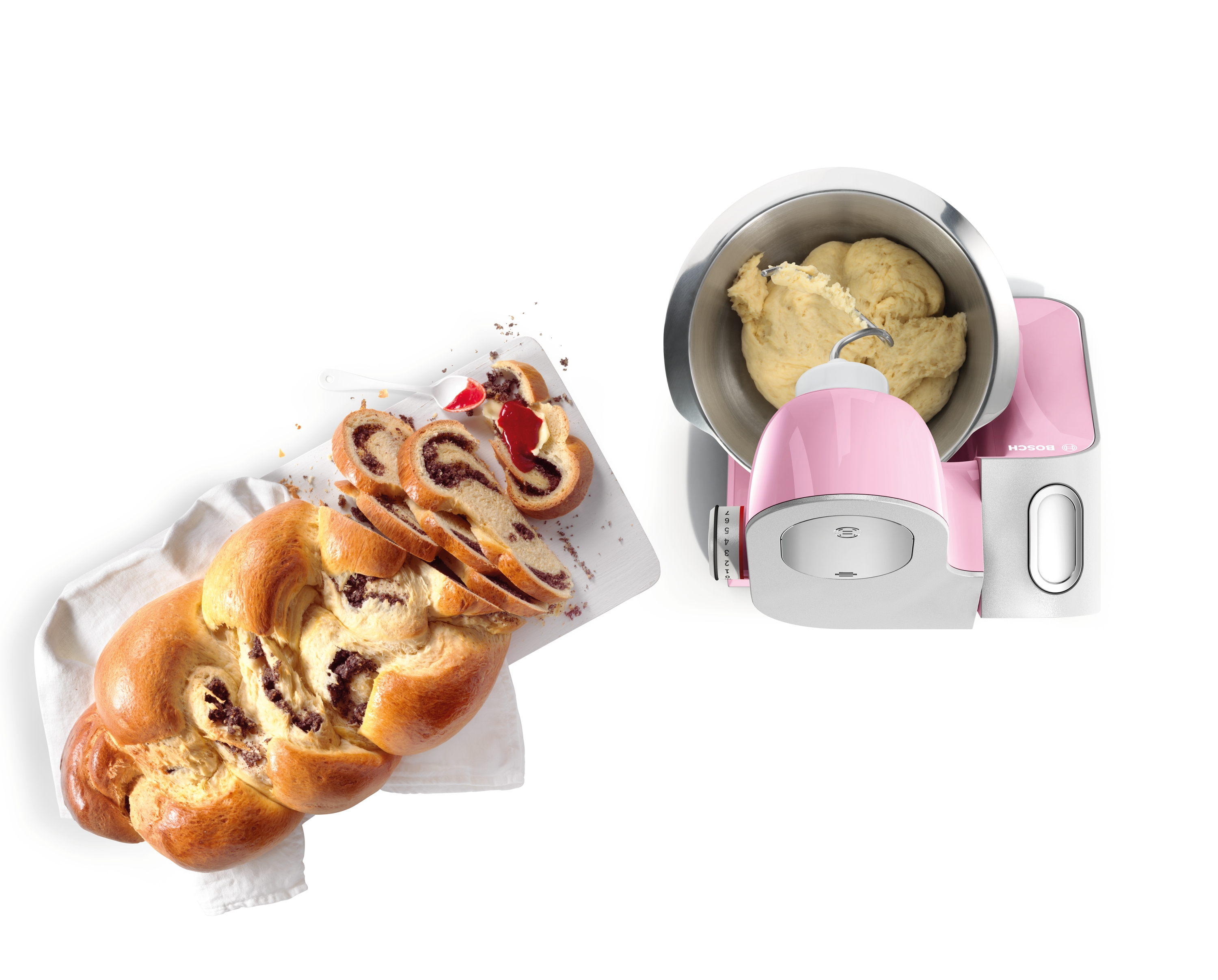 Robot de cocina - Bosch MUM58K20, 1000W de potencia, múltiples accesorios, Rosa