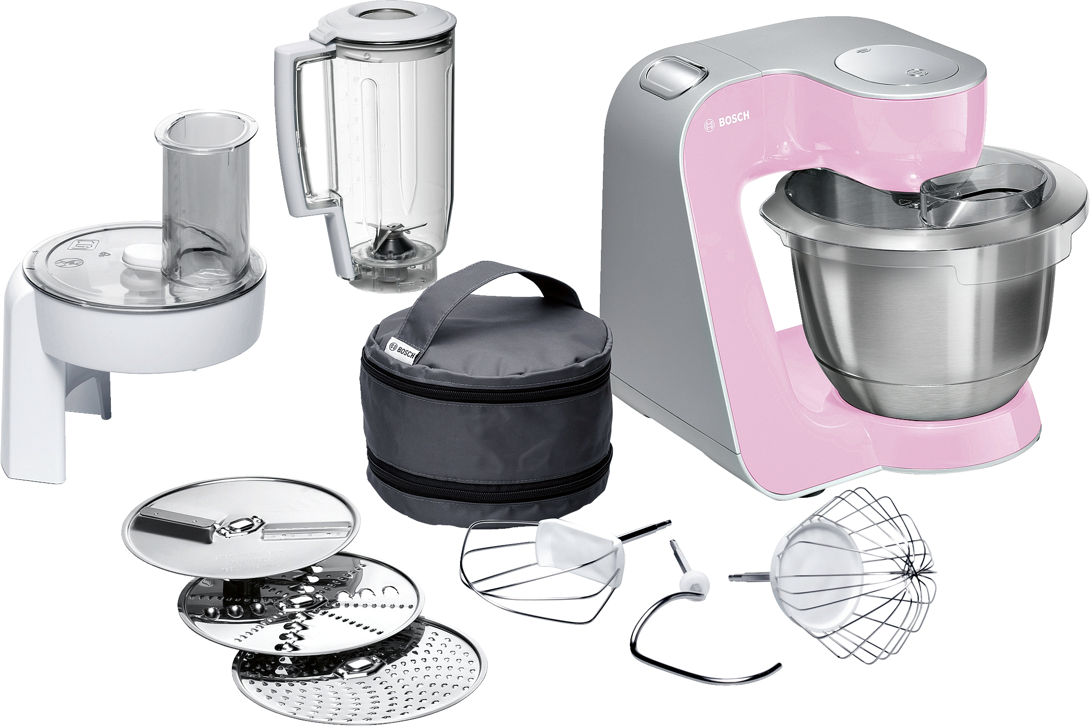 Robot de cocina - Bosch MUM58K20, 1000W de potencia, múltiples accesorios, Rosa