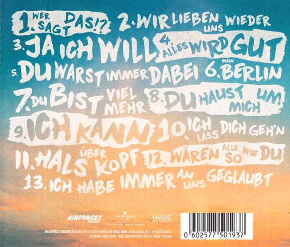 CD-Rückseite mit Songtiteln und Barcode, handschriftlich gestaltet.