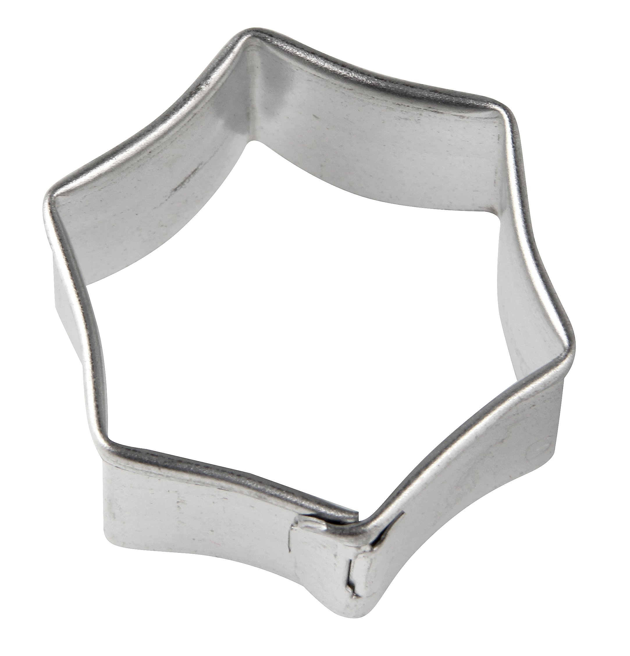 Silberner Metall-Ausstecher in sechseckiger Form. Isoliert auf weißem Hintergrund.
