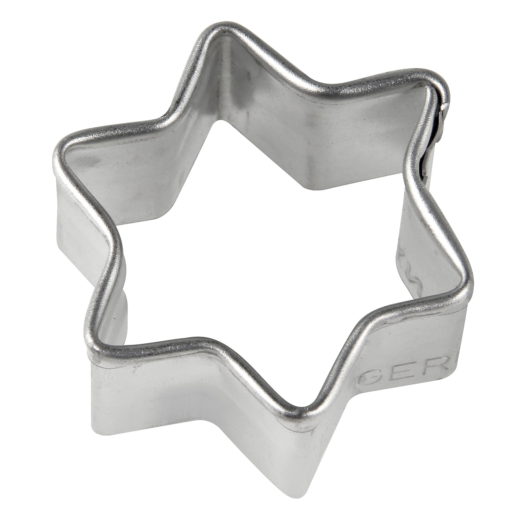 Ein sternförmiger Ausstecher aus silberfarbenem Metall.