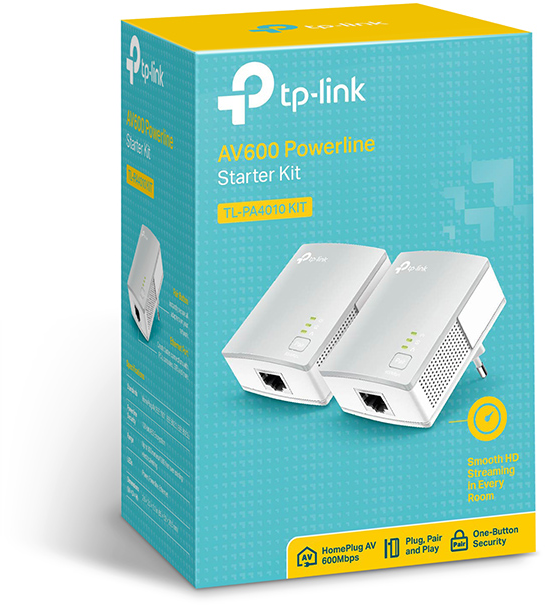 TP-Link AV600 Powerline Starter Kit csomagolása adapterekkel.