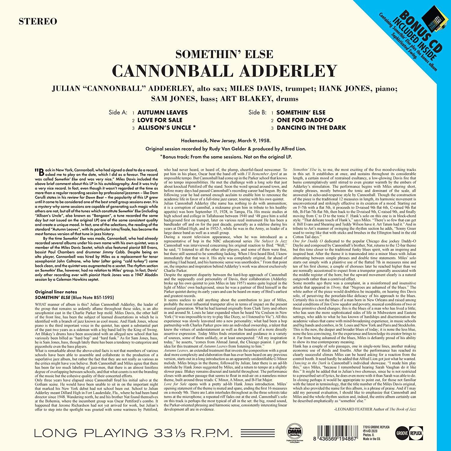 Cannonball Adderley LP+Bonus - (180g Somethin\' Bonus-CD) + Else (LP CD) 