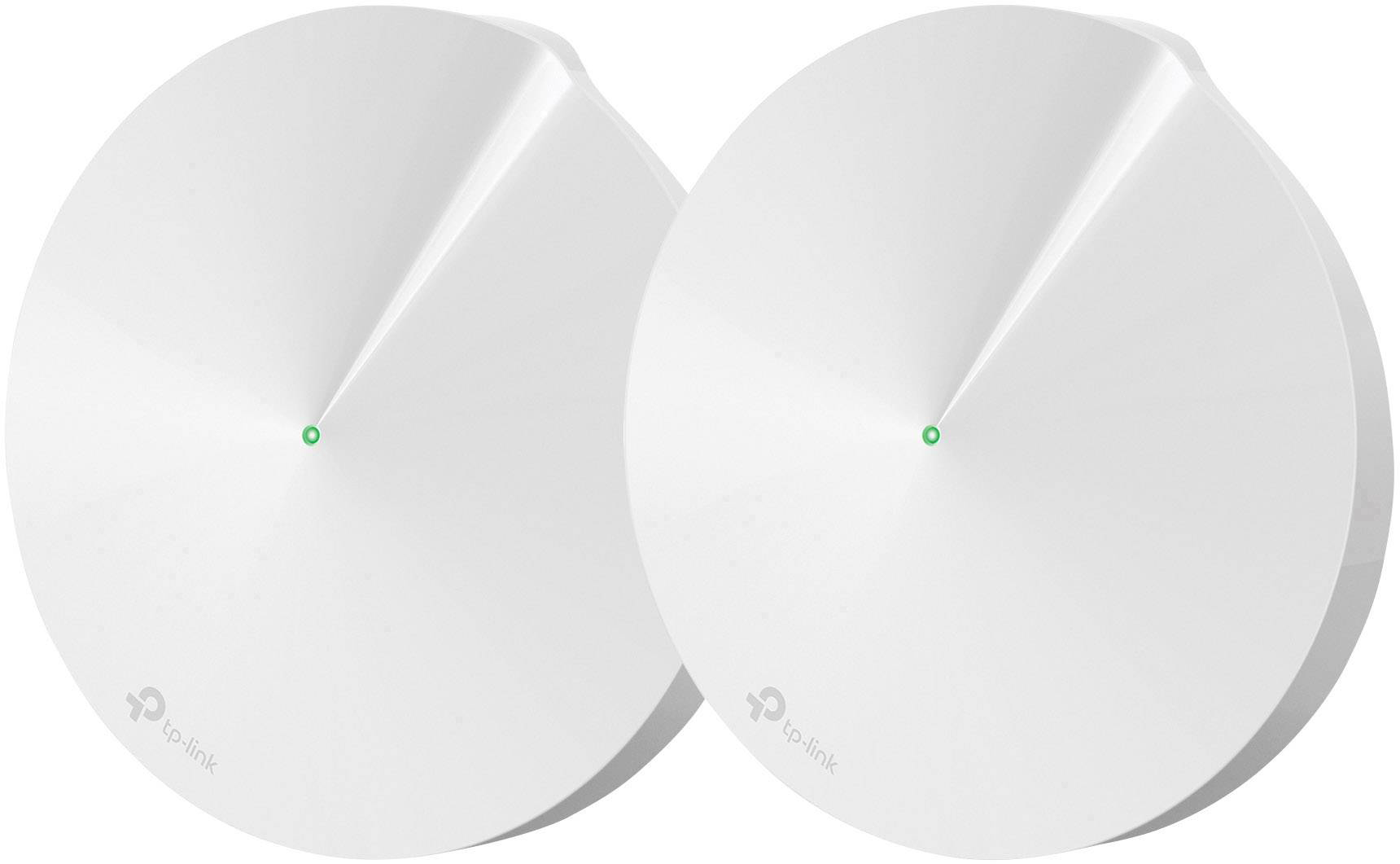 Két fehér TP-Link mesh WiFi eszköz zöld fénnyel.