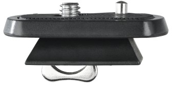 Eine schwarze Schnellwechselplatte mit Schraube und Metallring.