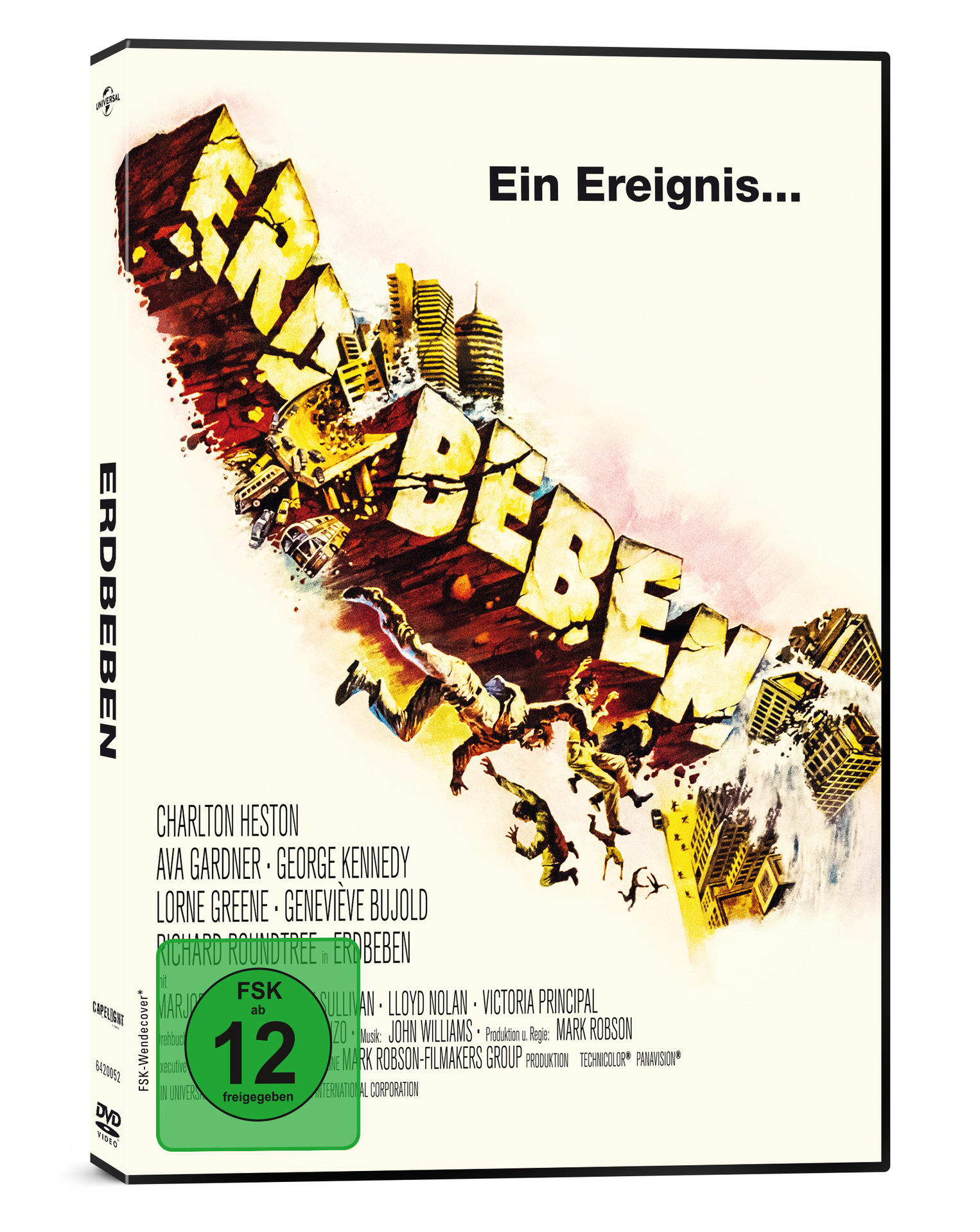 DVD-Hülle des Films 'Erdbeben' mit großem Titel und Bildern der Zerstörung.