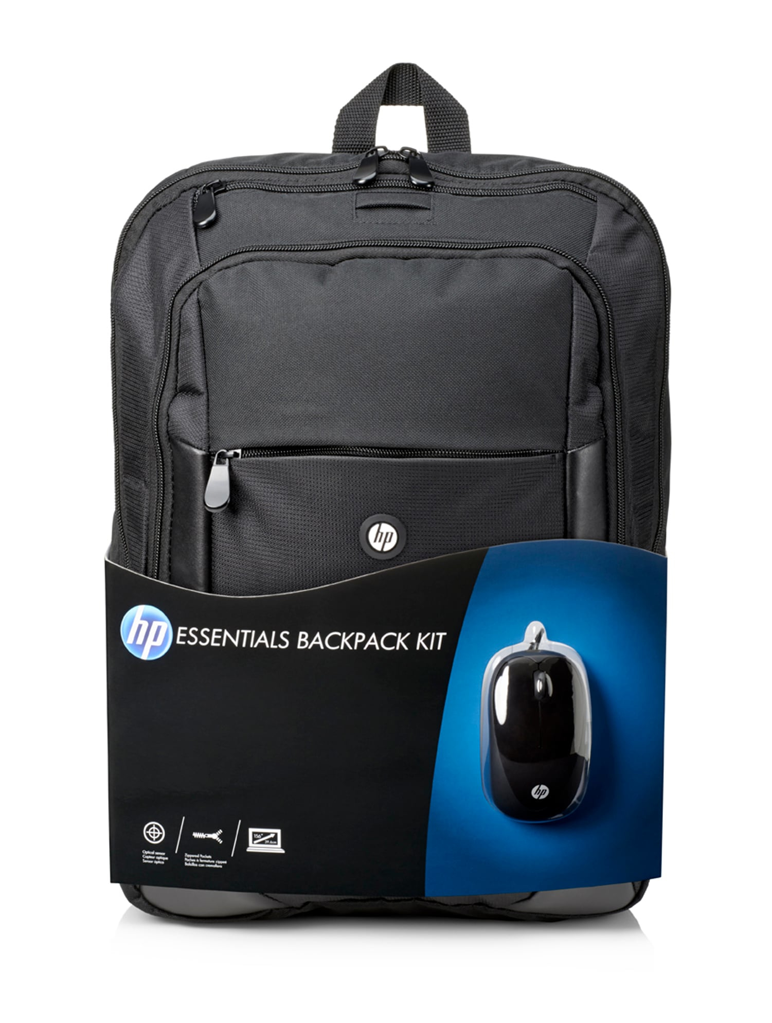 Mochila de 16 pulgadas y ratón - HP Essentials Kit, USB, color negro