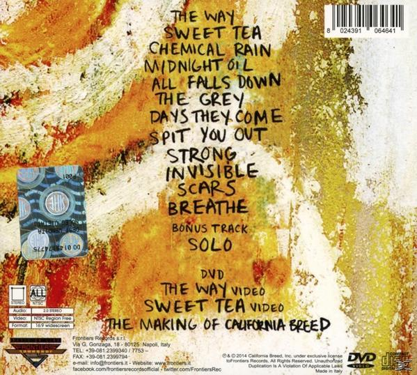 CD-Cover mit Album-Trackliste und Credits. Dunkler Hintergrund mit Text.