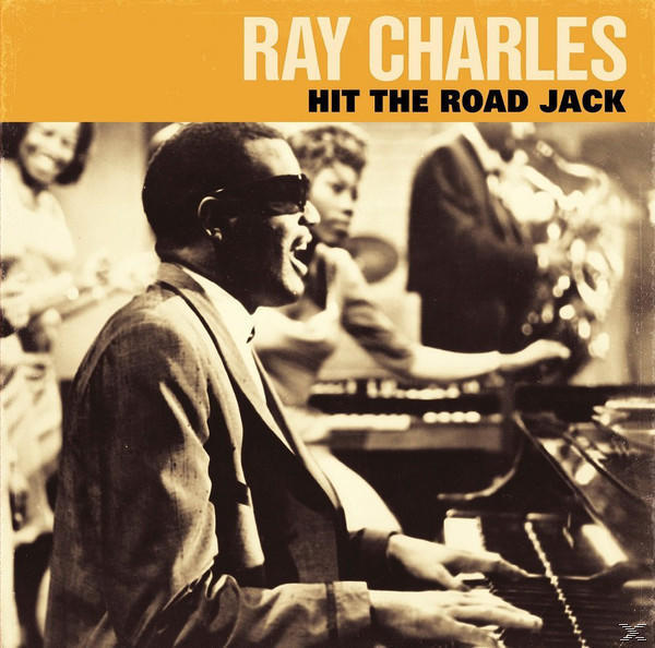 Pochette d'album de Ray Charles : Haut jaune avec texte, photo de Ray Charles jouant du piano.
