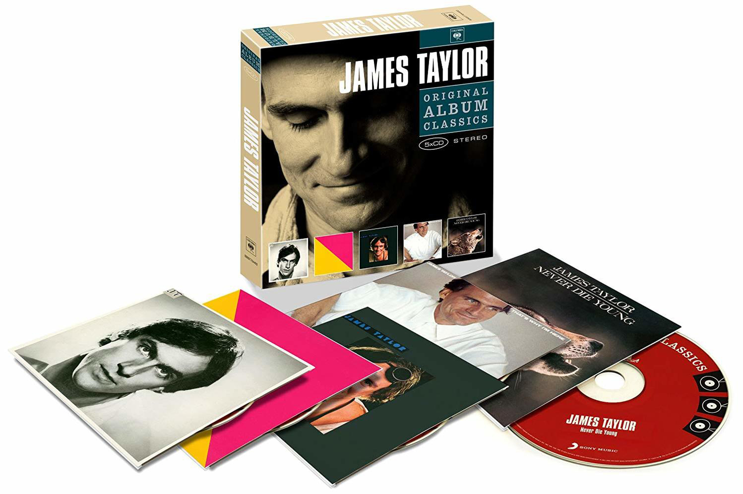 Box-Set von James Taylors Albumsammlung mit Albumcovern.