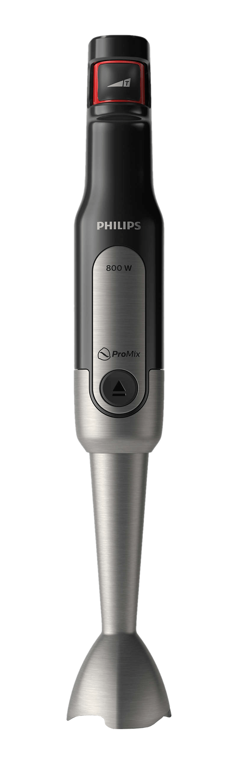 Un mixeur plongeant Philips 800W. Il a un design noir et argenté.