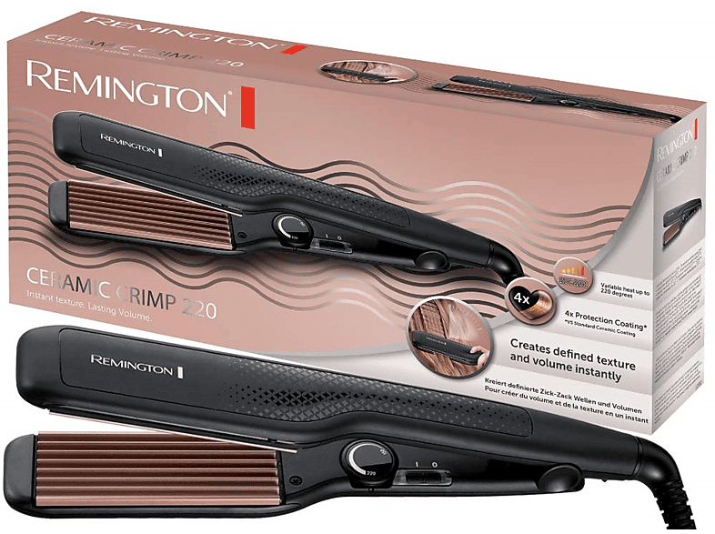 Remington S3580 Ceramic Crimp Welleisen (Temperaturstufen: Variable Temperatureinstellung, Schwarz/Rosé)