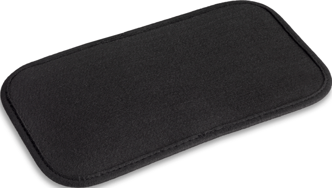 Ein schwarzes, rechteckiges Pad mit abgerundeten Ecken. Es ist ein schlichtes, festes Objekt.