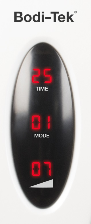 Affichage numérique d'un appareil Bodi-Tek, montrant '25', '01' et '07'.
