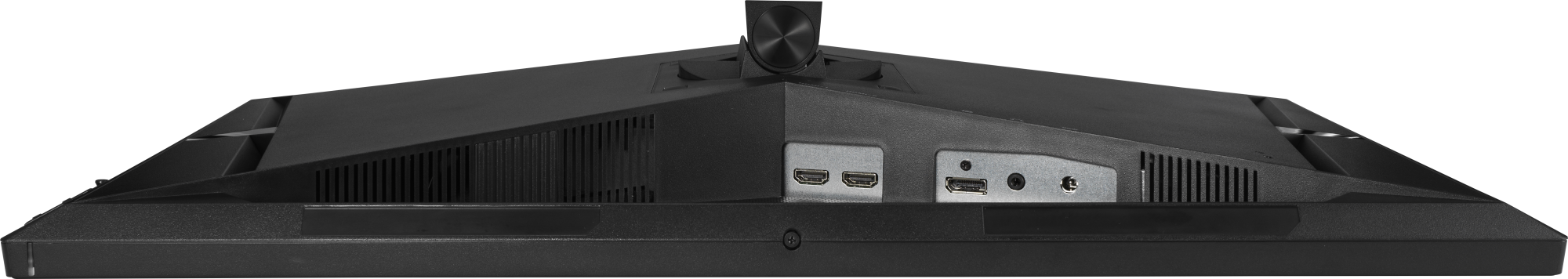 Ein schwarzer Backofen mit Digitalanzeige und Griff.