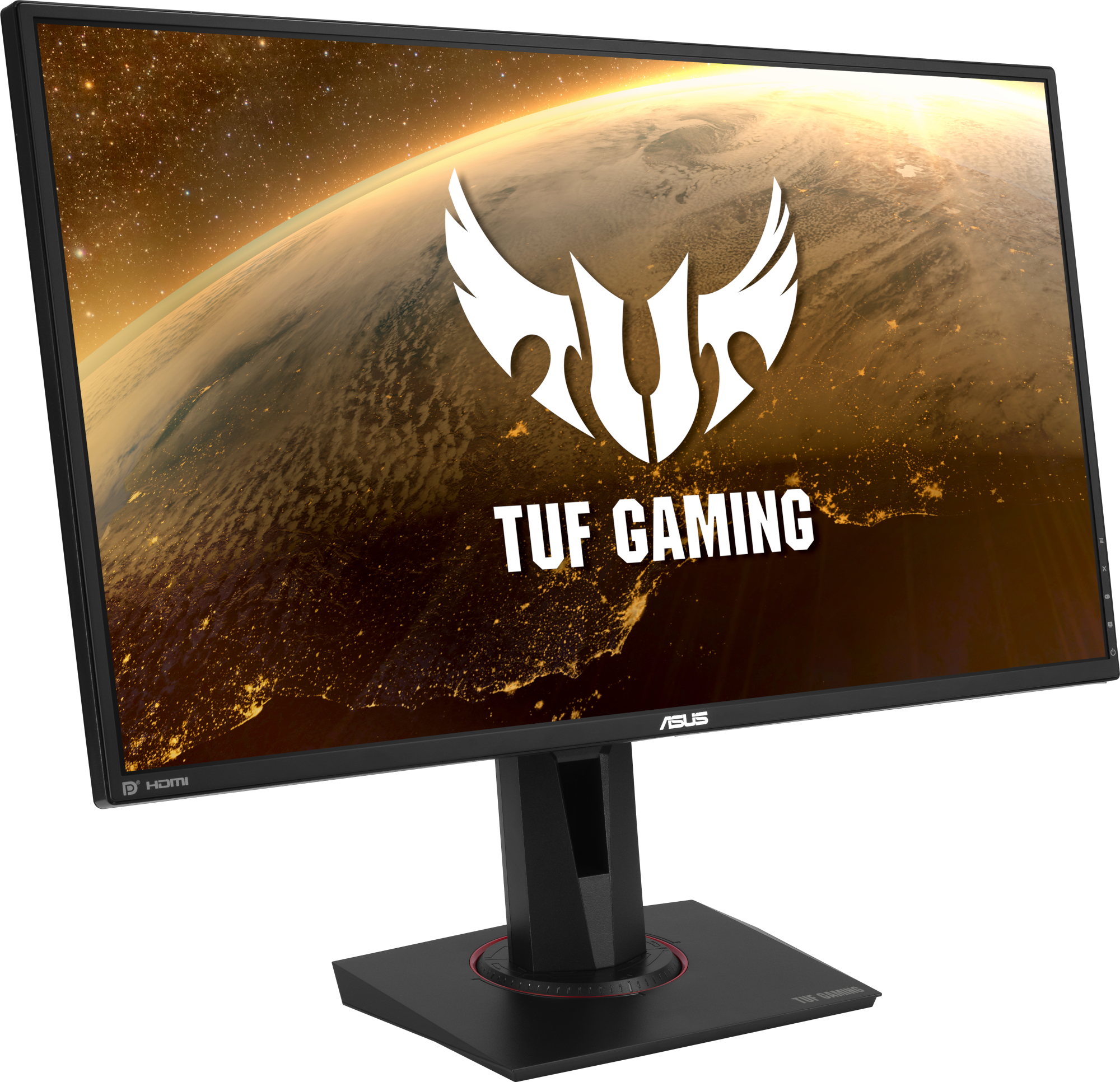 Gebogener Gaming-Monitor mit ASUS TUF-Logo vor dunklem Hintergrund.