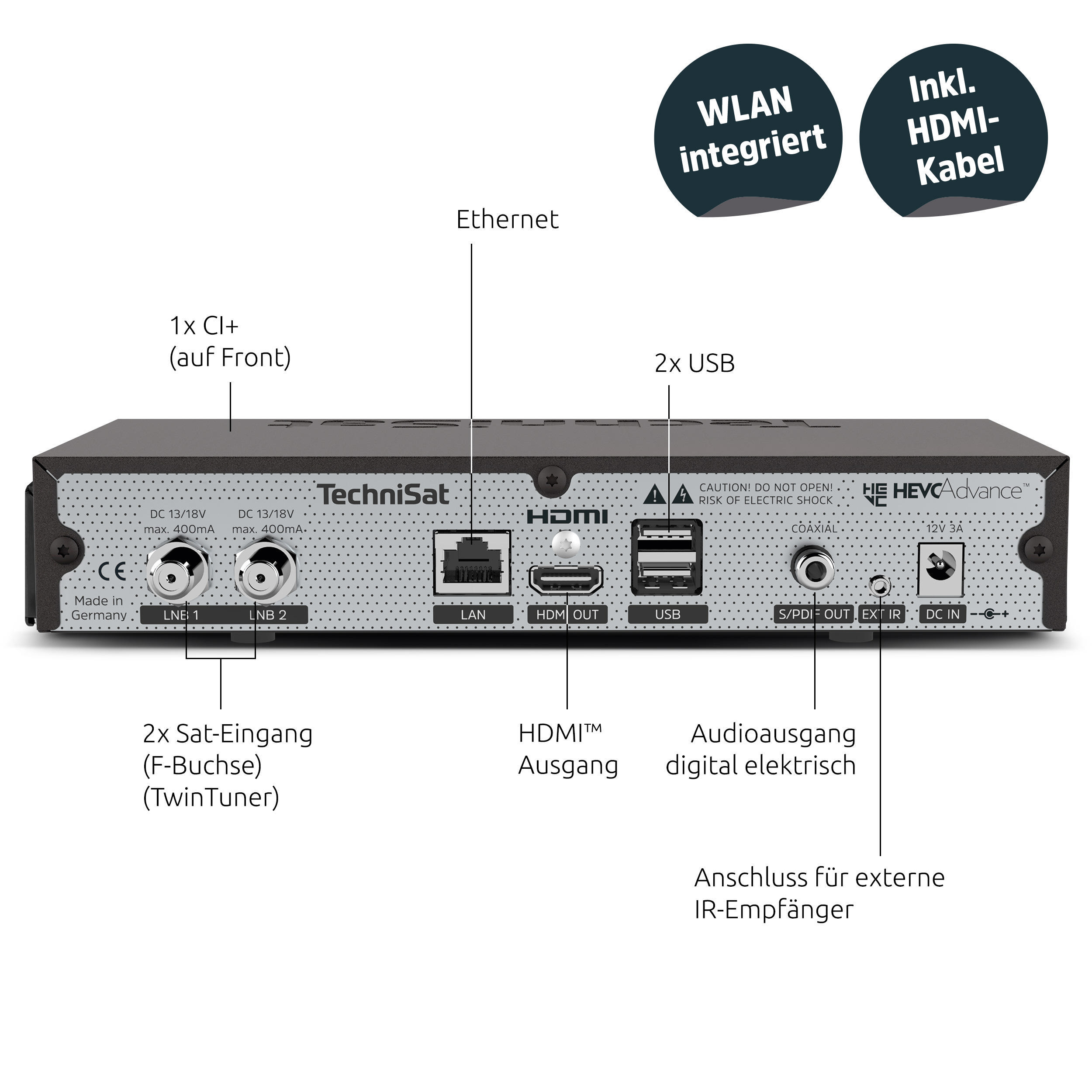 TECHNISAT TECHNIBOX UHD S Receiver DVB-S2, (PVR-Funktion, Tuner, DVB-S, Schwarz) Twin
