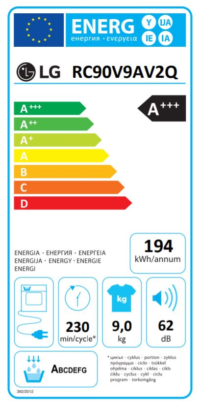 LG RC90V9AV2Q hőszivattyús szárítógép