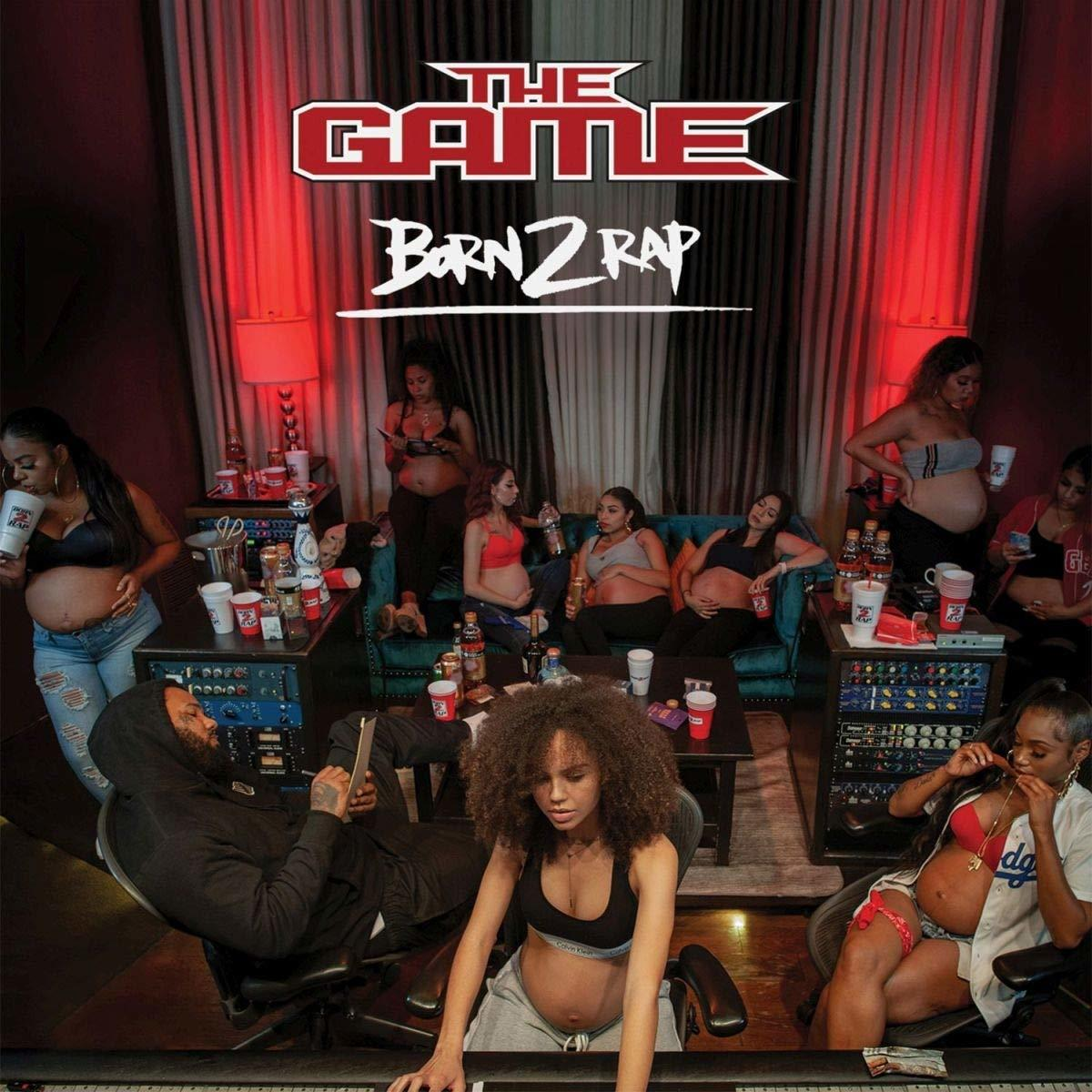 Album borító: 'Born 2 Rap' The Game-től. Terhes nők és férfiak csoportja a stúdióban.