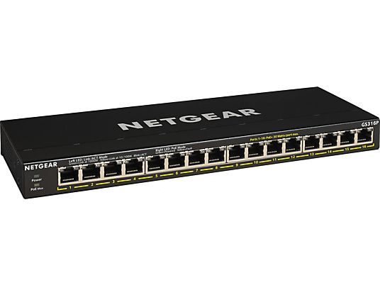 NETGEAR Switch GS316P, 16x PoE+ mit 115W, Unmanaged, SOHO, Schwarz