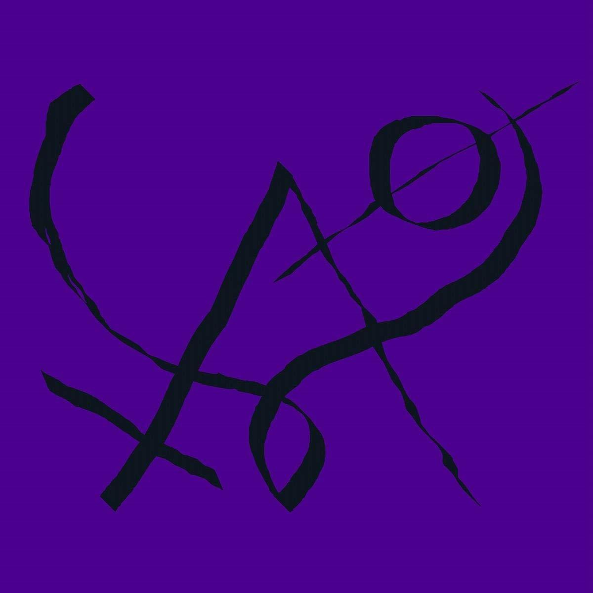 Abstrakter violetter Hintergrund mit schwarzen Linien, die Formen bilden. Diese Linien sind gebogen, gekreuzt und geschlungen.
