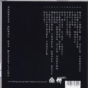 Schwarz-weiß Album-Rückseite mit deutschem Text. Enthält ein Raster aus Zahlen und Buchstaben.