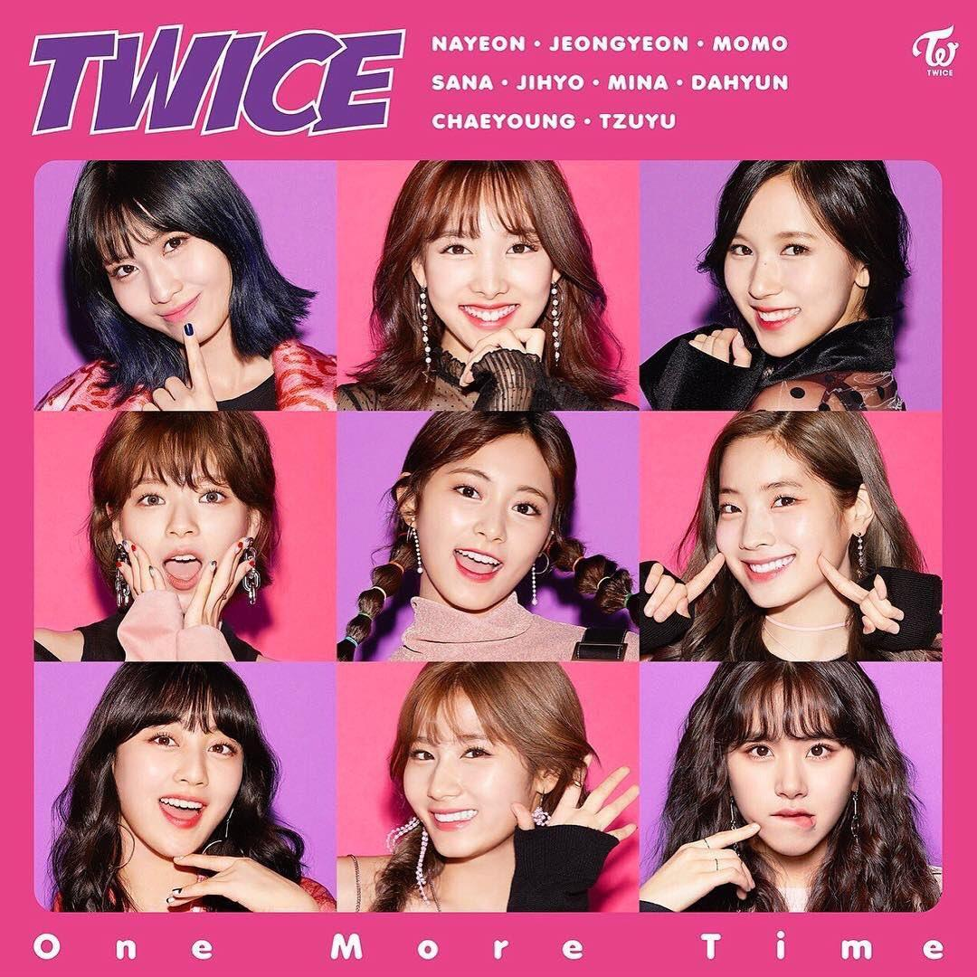 Album borító: Kilenc nő egy rácsban, cím: One More Time, csoport: Twice.