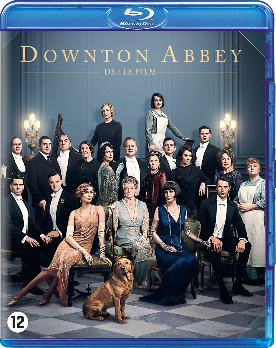 Jaquette Blu-ray du film Downton Abbey, groupe de personnes dans une pièce avec un chien.