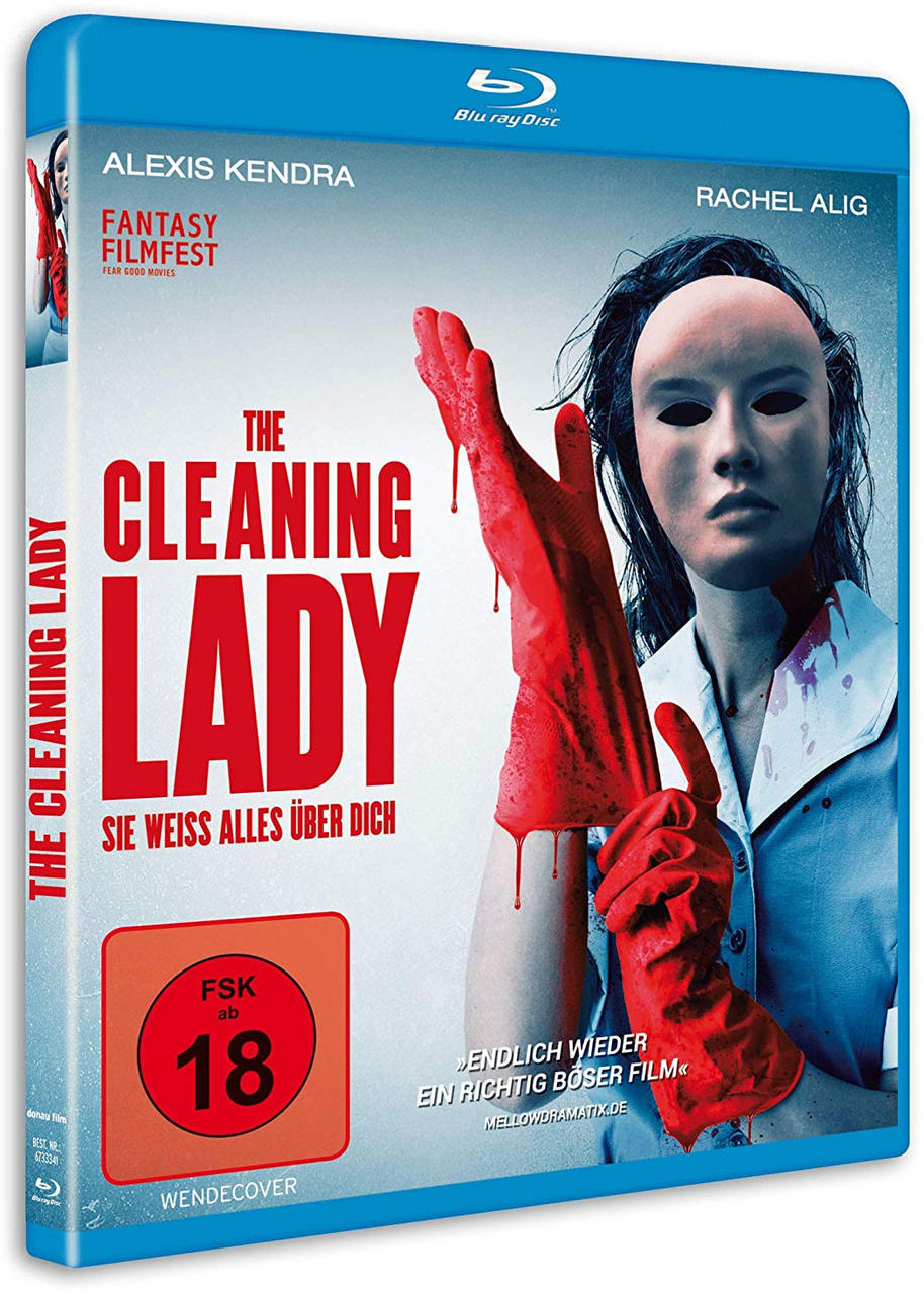 DVD-Cover für einen Horrorfilm. Eine Frau mit Maske und roten Handschuhen ist vorne.
