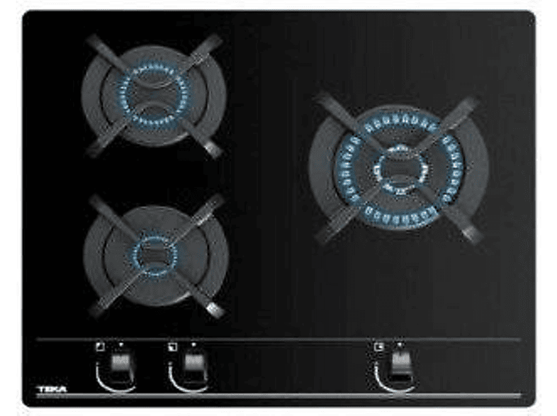 Placa de gas - Teka GBC 63010 KBB, 3 zonas, Gas butano, Quemadores alta eficiencia, 60 cm, Negro