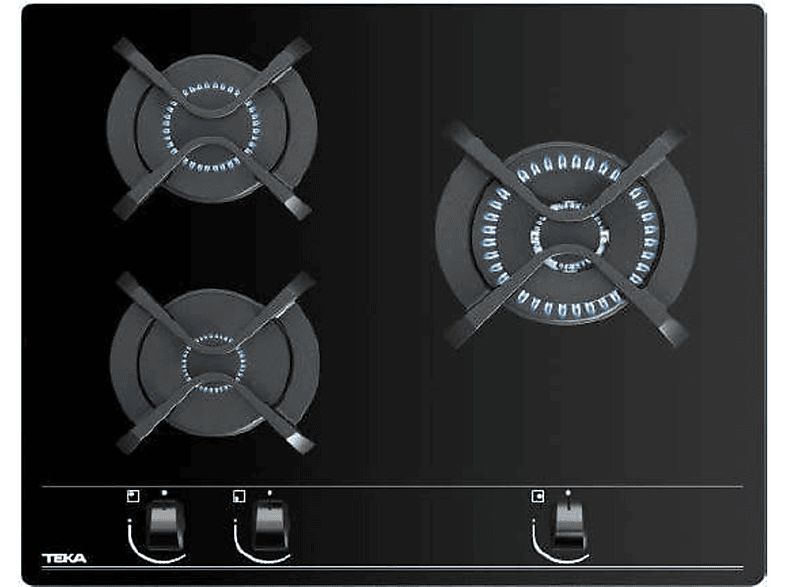 Placa de Gas INFINITON GG-331- Placa de Cristal negro, 3 Fuegos