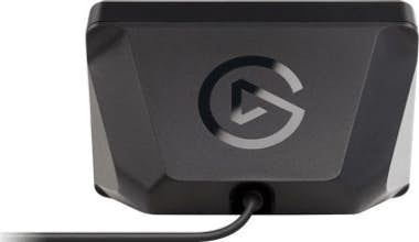 Dispositivo negro con un logotipo de un círculo con una flecha. Es Elgato.