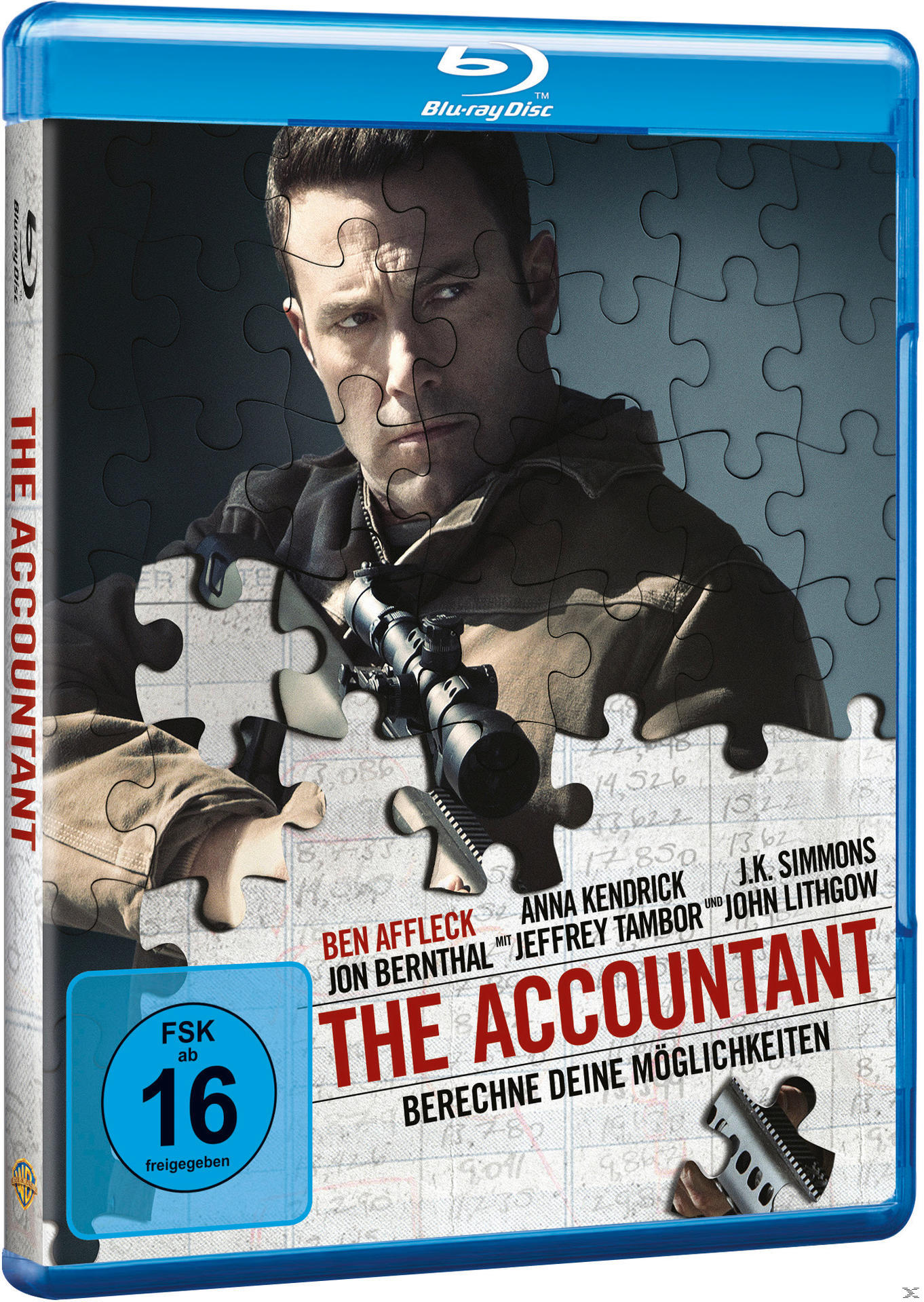 Blu-ray-Cover eines Films mit einem Mann, der eine Waffe hält, und Puzzleteilen.