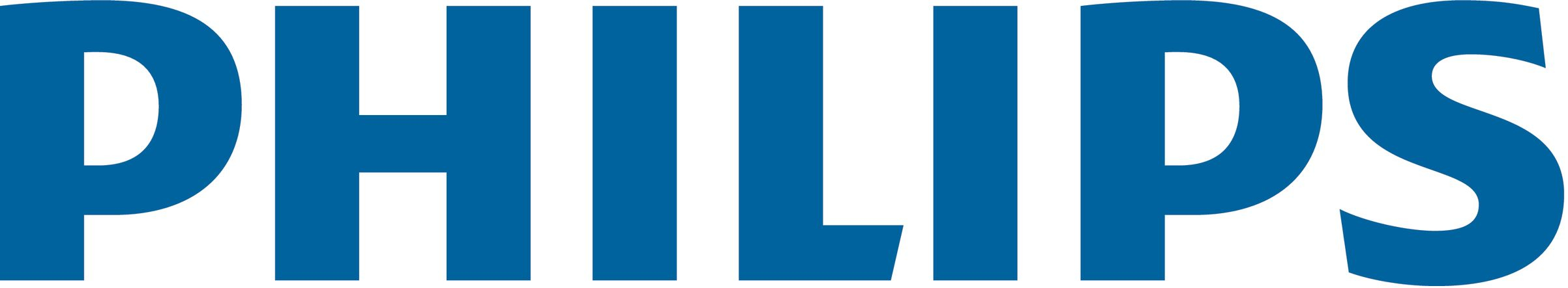 Il logo PHILIPS in lettere blu. Il testo è in grassetto e le lettere sono alte.